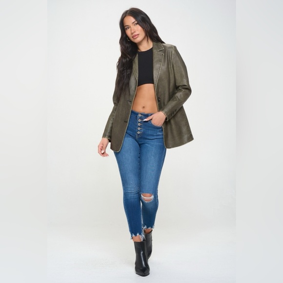 Coalition LA Single-Breasted Vegan Leather Blazer - Picture 3 of 5